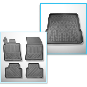 Sada rohož do zavazadlového prostoru a autokoberečky TPE PREMIUM na míru do: Peugeot 308 III SW (12.2021-....) - horní zavazadlový prostor; pohyblivá podlaha v nejvyšší poloze (flex floor); rovněž pro Plug-in Hybrid