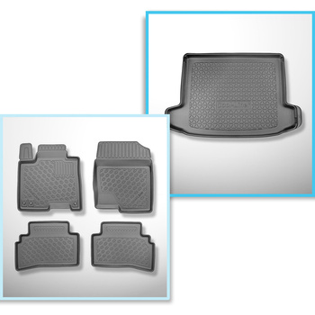 Sada rohož do zavazadlového prostoru a autokoberečky TPE PREMIUM na míru do: Hyundai Tucson III NX4 SUV (12.2020-....) - horní zavazadlový prostor; pohyblivá podlaha v nejvyšší poloze; pravý odnímatelný výklenek u modelů s subwooferu; rovněž pro Mild Hybr