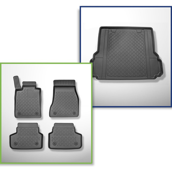 Sada rohož do zavazadlového prostoru a autokoberečky TPE na míru do: BMW Řada 5 G31 Touring (05.2017-09.2023) - X-drive; pohon na 2 kola; také pro modely s upevňujícími kolejnicemi; ne pro Plug-in Hybrid