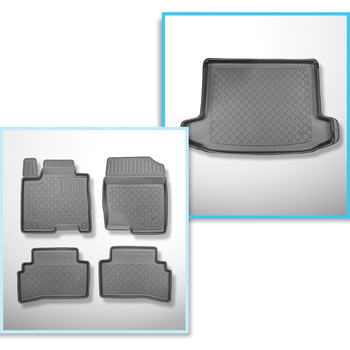 Sada rohož do zavazadlového prostoru a autokoberečky TPE na míru do: Hyundai Tucson III NX4 SUV (12.2020-....) - horní zavazadlový prostor; pohyblivá podlaha v nejvyšší poloze; pravý odnímatelný výklenek u modelů s subwooferu; rovněž pro Mild Hybrid; ne p