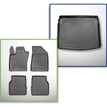 Sada rohož do zavazadlového prostoru a autokoberečky TPE na míru do: Jeep Compass II MP SUV (08.2017-....) - s pohyblivou podlahou zavazadlového prostoru; na horní a dolní úroveň podlahy; ne pro verzi Plug-in Hybrid