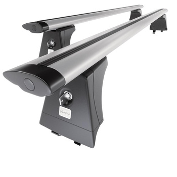 Základní nosič na střechu auta pro Hyundai i40 Kombi (2015-2018) - příčný nosič - stříbrné střešní příčníky - Integrované zábradlí - Hliník