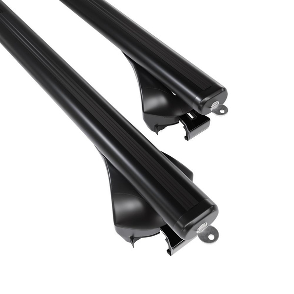 Základní nosič na střechu auta pro Nissan Qashqai J12 Crossover (2021-....) - příčný nosič - černé střešní příčníky - Integrované zábradlí - Hliník