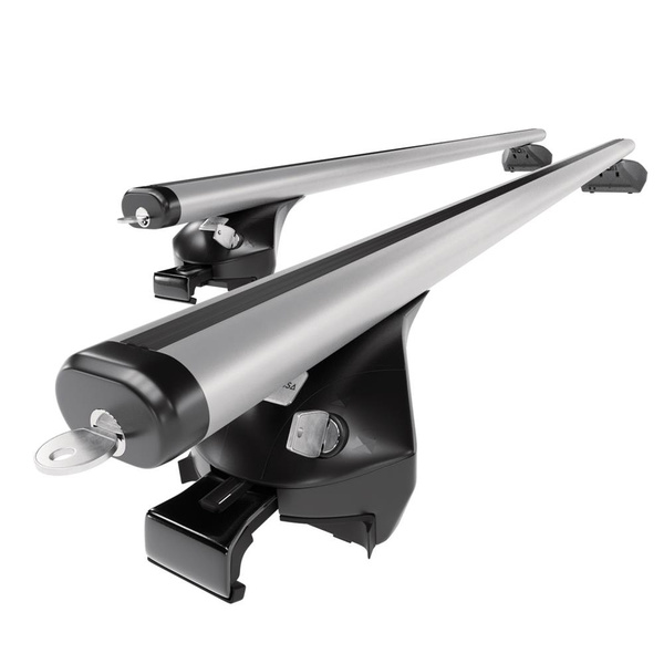 Základní nosič na střechu auta pro BMW Řada 3 G21 Touring (2020-....) - příčný nosič - stříbrné střešní příčníky - Integrované zábradlí - Hliník