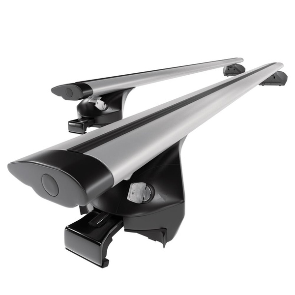 Základní nosič na střechu auta pro Volvo XC40 Crossover (2018-....) - příčný nosič - stříbrné střešní příčníky - Integrované zábradlí - Hliník